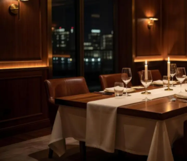Candlelit tables set for dinner at Blindsand Brasserie in The Rocks, Sydney